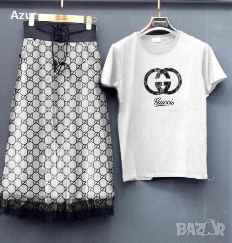 дамски комплект тениска и пола gucci, снимка 1 - Комплекти - 45873793