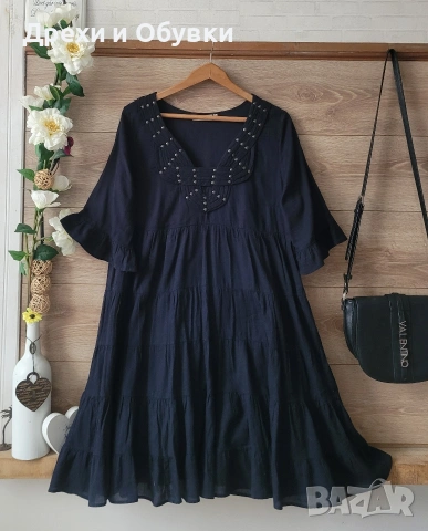 Черна разкроена рокля памучна материя с подплата , снимка 5 - Рокли - 54091892