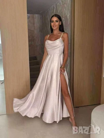 💎Дълги сатенени рокли с камъни , снимка 2 - Рокли - 50623359