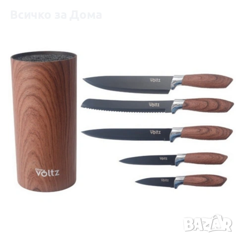 Комплект ножове Voltz с мраморно покритие и стойка – Стил, острота и удобство за перфектна кухня, снимка 5 - Други - 53145477