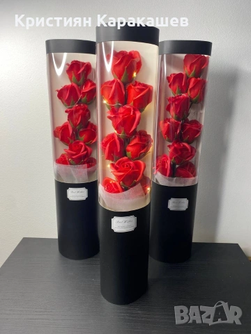 Букет ароматни рози в специална опаковка и LED лампички, снимка 2 - Декорация за дома - 53429966