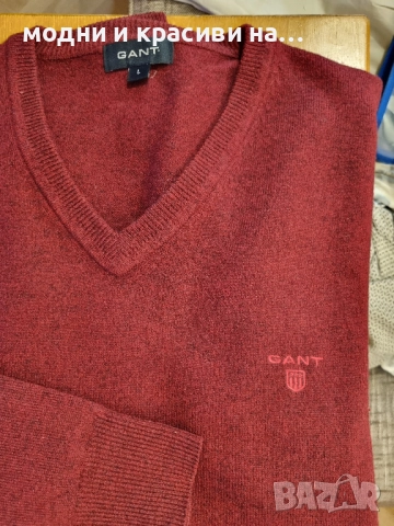 Мъжки пуловер Gant агнешка вълна, размер L, снимка 8 - Пуловери - 52887177