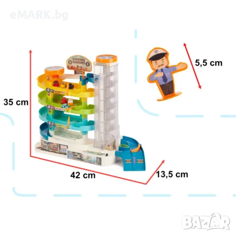 Комплект от детска писта на 5 нива с 6 броя колички и електрически светещ асансьор, снимка 10 - Коли, камиони, мотори, писти - 49491755