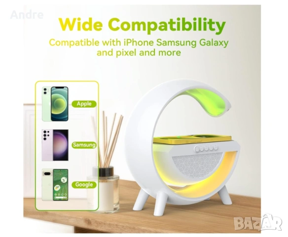 Тонколона с LED светлинки и станция за безжично зареждане / Лампа-зарядно с LED светлини и тонколона, снимка 9 - Безжични зарядни - 53277393