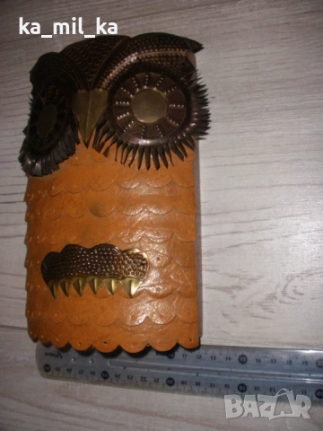 Касичка-Бухал-дърво и кожа, снимка 3 - Колекции - 52567582