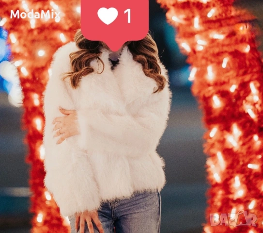 Бяло пухкаво палто – супер стилно ❄️подарък към него🎁, снимка 2 - Палта, манта - 54168929