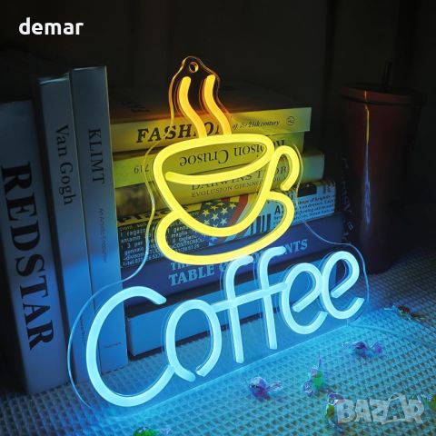Неонова табела CooPark Coffee за декор на кафене LED с възможност за димиране, USB, 30х32 см, снимка 6 - Декорация за дома - 46448730