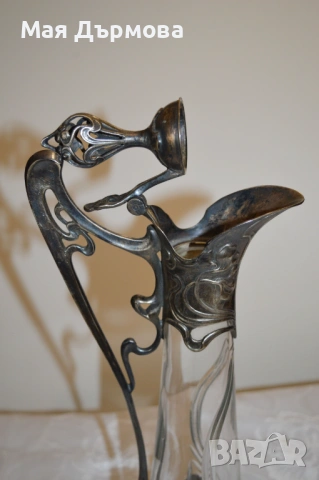  СТАРИННА каничка за вино СЕЦИСИОН СРЕБРО 800 проба, снимка 4 - Антикварни и старинни предмети - 54169179