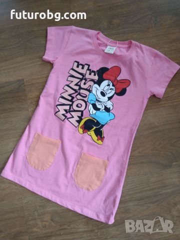 Розова рокля на с щампа на  Мини Маус и два джоба отпред , снимка 4 - Детски рокли и поли - 45950647