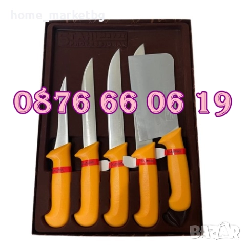 Комплект от професионални месарски ножове и сатър 5 части + брус, снимка 3 - Други - 51842481