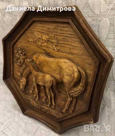 Ретро стенна чиния, дърворезба, снимка 2 - Други - 50386532