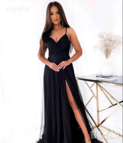 Дамска официална дълга черна рокля с пандела