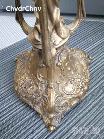 Франция 19ти век/58см-5кг/голям стар настолен бароков бронзов свещник, снимка 15 - Декорация за дома - 54166122