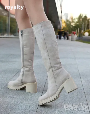 Ботуши на ток - бежов велур