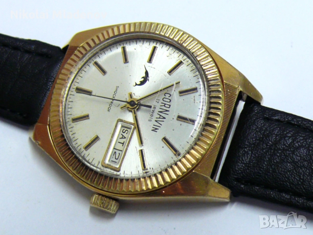 Съветски CORNAVIN/РАКЕТА Позлатен Мъжки ръчен часовник, работещ. Ден/Дата, снимка 4 - Мъжки - 51947231