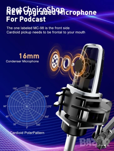 Комплект за подкаст Sinwe Студиен миксер с кондензаторен микрофон, Plug & Play, за компютър и смартф, снимка 11 - Микрофони - 53625078