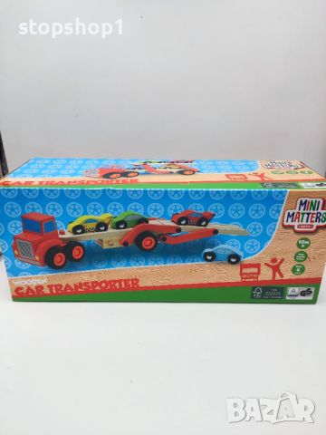 Mini matters car transporter автовоз с 4 коли дървен , снимка 1