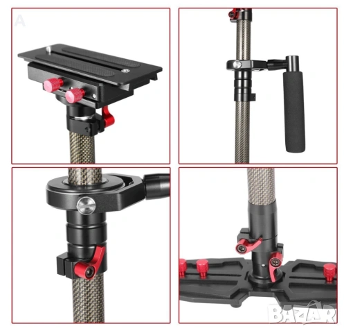 Професионален Карбонов Видео Стабилизатор (Стедикам) - 80см, ЧИСТО НОВ!, снимка 10 - Чанти, стативи, аксесоари - 53912259