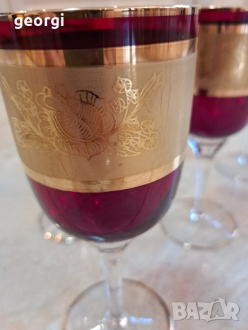 кристални чаши Bohemia рубинен кристал с позлата , снимка 3 - Чаши - 52659873