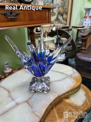 Уникална антикварна колекционерска белгийска кристална купа бомбониера с посребрена основа , снимка 2 - Антикварни и старинни предмети - 46257396