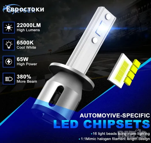 Sycreek комплект LED крушки за фарове H1, 2 броя Anti-Error крушки за фарове (нова надстройка), снимка 3 - Аксесоари и консумативи - 48650715