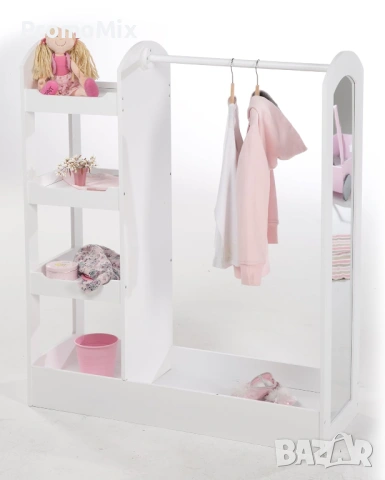 Детски дървен щендер Roba 450151WE Гардероб с огледало и рафтове