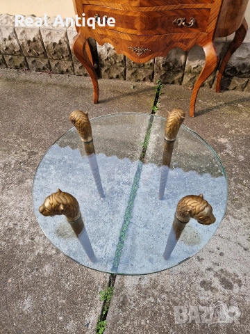 Уникална антикварна френска масичка стъкло с бронзови крака , снимка 4 - Антикварни и старинни предмети - 52648482