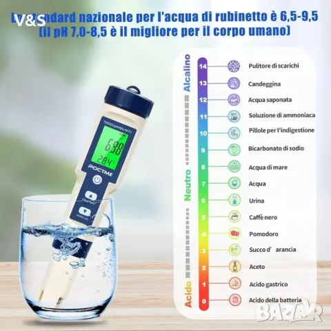 Poctme 2024 Ph Meter 5 в 1 Цифров PH/TDS/EC/соленост/термометър. Анализатор за питейна вода, басейни, снимка 3 - Други - 47959733