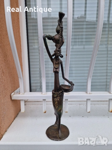 Страхотна антикварна африканска бронзова фигура статуетка пластика , снимка 2 - Статуетки - 54214186