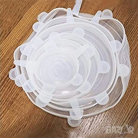 Комплект от 6 броя силиконови капаци за храна