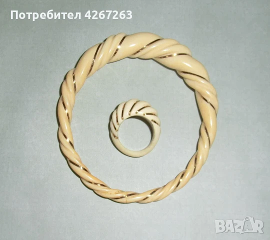 Старинна дамска гривна от слонова кост със златна нишка, от преди забраната , снимка 5 - Гривни - 50508470