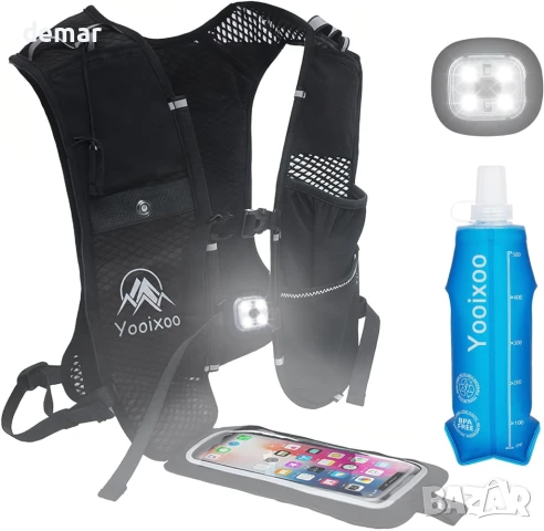 Yooixoo Жилетка за бягане със светлини и джоб за телефон, лека, дишаща, за мъже и жени