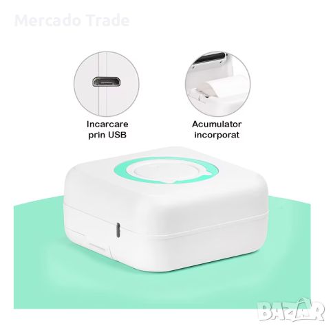 Мини принтер Mercado Trade, За деца, Bluetooth, USB зареждане, Бял с зелено, снимка 3 - Образователни игри - 45453392