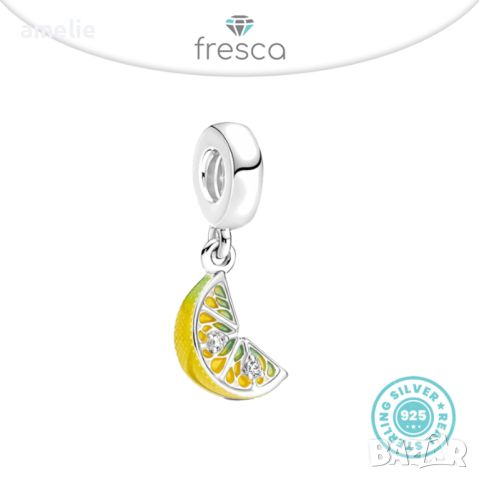 Талисман сребро 925 Fresca по модел тип Pandora Lemon slice. Колекция Amélie, снимка 1 - Гривни - 39013606