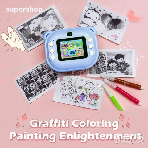 Детски Фотоапарат камера с незабавен печат и функции „Направи си сам“, снимка 4 - Други - 52447412