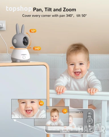 Бебефон DEATTI 200 метра обхват, 5-инчов дисплей, управление чрез приложение PTZ, двупосочно аудио.., снимка 7 - Бебефони - 51004299