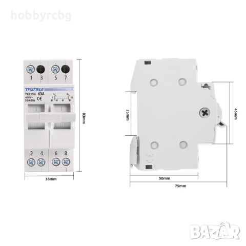 Ръчен трансферен ключ на мощност TX219G, 2P, 63A, снимка 2 - Друга електроника - 45071043