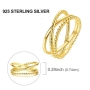 Сребърен пръстен от 925 стерлингово сребро с дизайн от преплетени халки – златист цвят, снимка 2