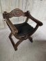 Римско кресло с дърворезба и естествена кожа, снимка 2