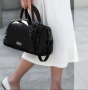 Черна дамска чанта от екокожа с къса и дълга дръжка, снимка 4