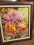 Картина върху платно с маслени бои " Божур " цветя, латинка, хризантема, слънчеви лъчи, живопис , снимка 1