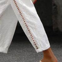 Дамски едноцветни памучни ленени ежедневни панталони, 4цвята , снимка 4 - Панталони - 45815199