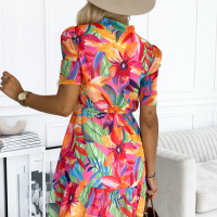 Дамска къса цветна рокля с флорален мотив, снимка 3 - Рокли - 45034458