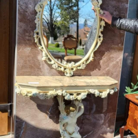 Италианска барокова конзола с огледало , снимка 7 - Секции и витрини - 45069007