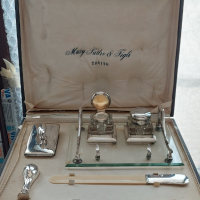 Стар сребърен писалищен  комплект на италиански чиновник-сребърна мастилница писалка печат нож , снимка 1 - Антикварни и старинни предмети - 45036863