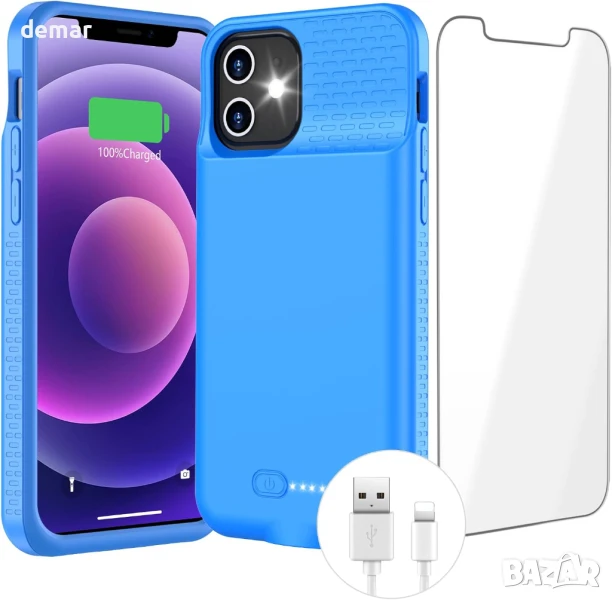 Калъф с батерия tailasi за iPhone 12/12 Pro 6.1 инча, 7000mAh, ултратънък, син, снимка 1