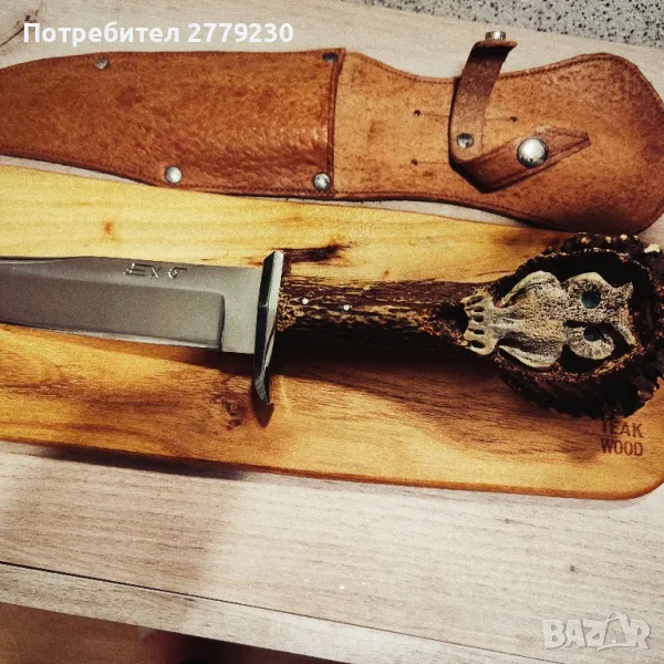 Ловен масивен нож с изобразен Бухал и Еделвайс  , снимка 1