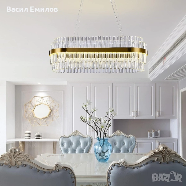 Модерен Кристален полилеи (златист 60см), снимка 1