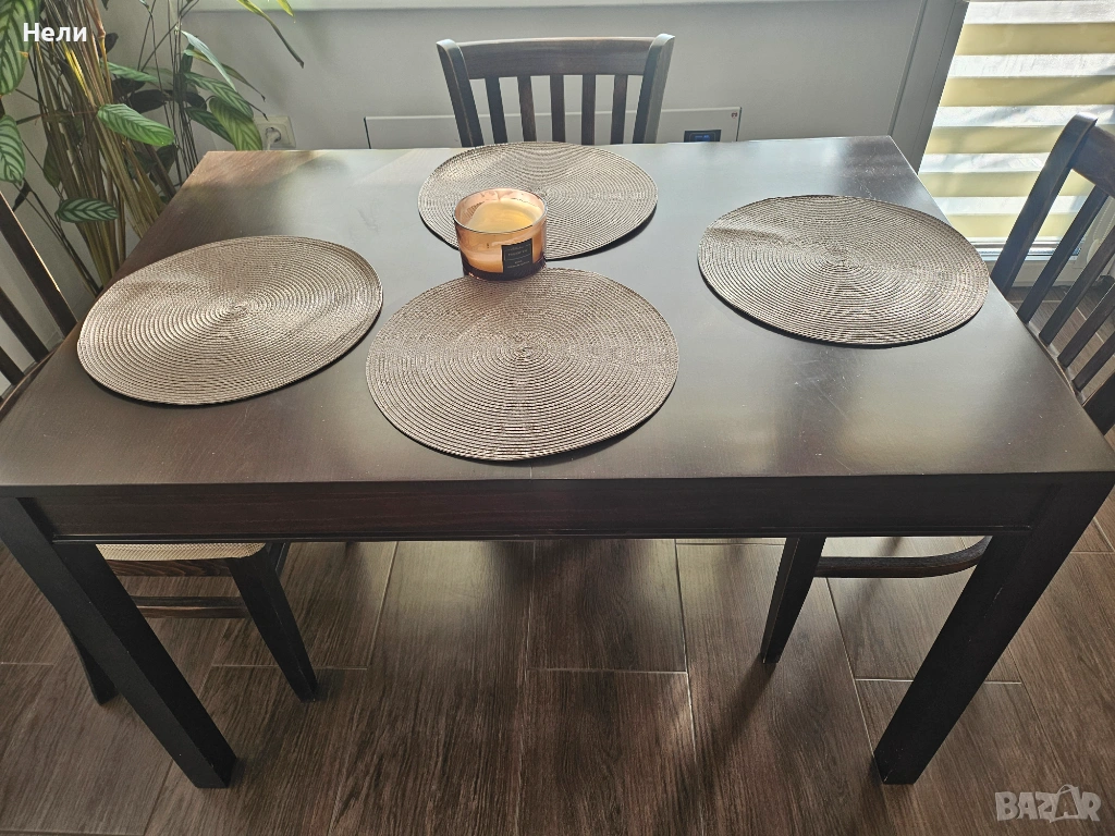 ​🪵 Стилна трапезна маса с 4 стола – Комплект (Венге), снимка 1