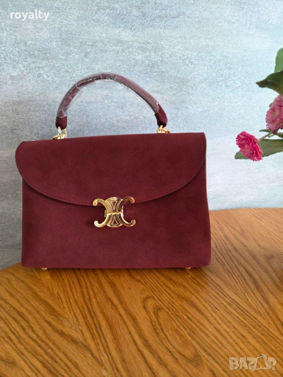 Celine Дамска Чанта Набук Бордо, снимка 1